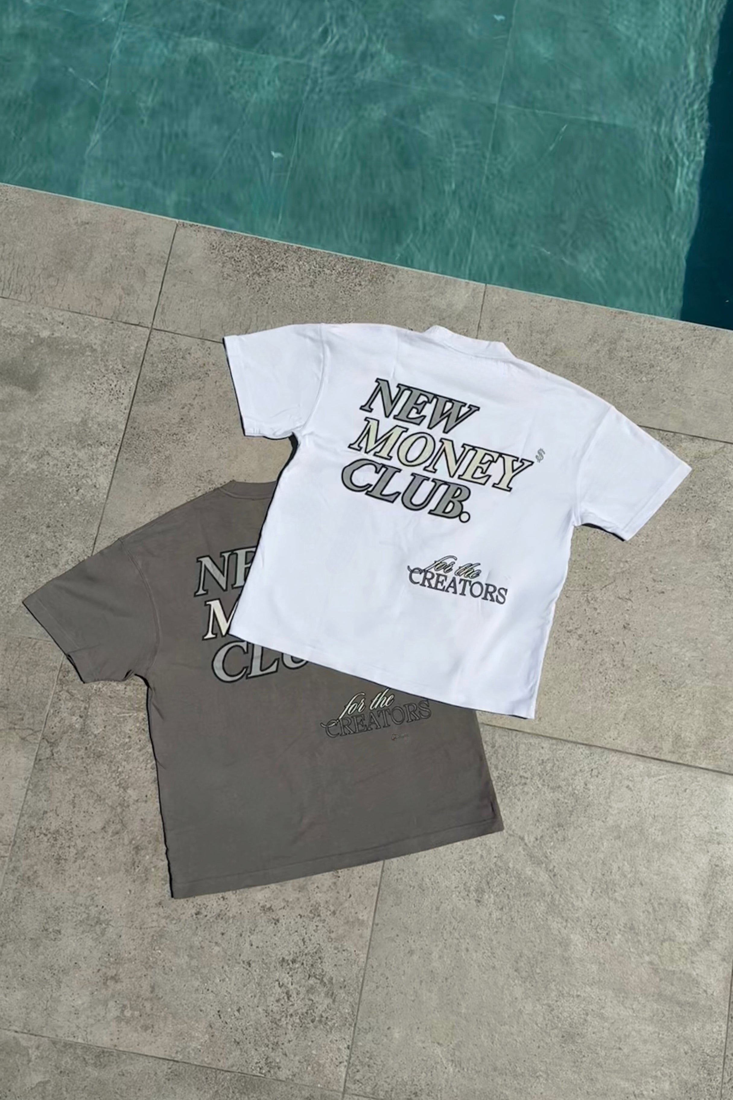 NEW MONEY CLUB "PORCELAIN WHITE" T-SHIRT both